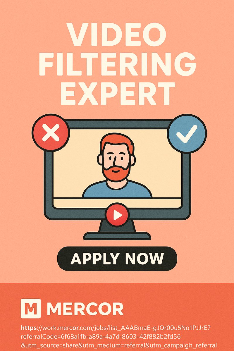 AcademicWHelp's tweet photo. Your eye for detail can earn you real online income. Mercor is hiring a Video Filtering Expert. You review videos. You keep platforms safe. You get paid.
• Remote work • Flexible tasks • Fast application
Apply today using my referral link: https://t.co/rLVw1HhrN4 https://t.co/zIwAHAyp3n