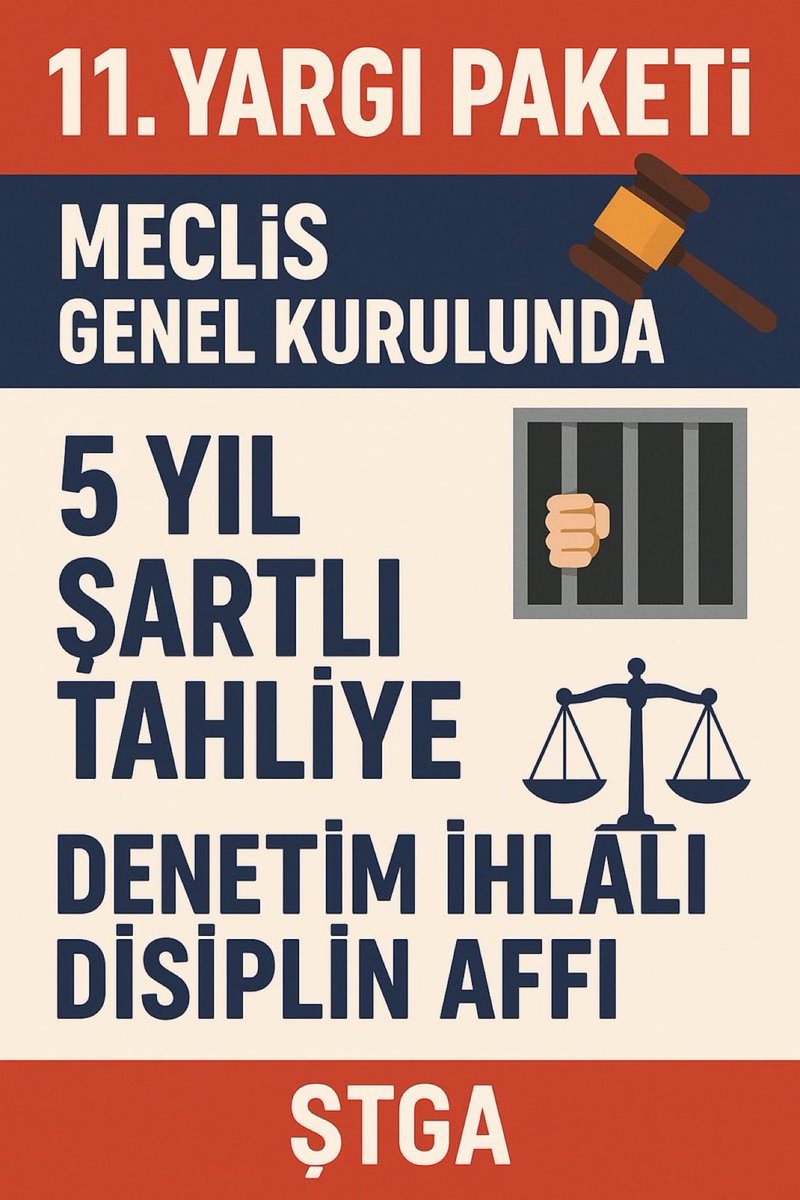 <a href="/avbulentkaya/">BÜLENT KAYA</a> #DsİhlaliDisiplinŞTGAAffı
11.Yargı paketi taslağında bulunan 10. Geçici Madde düzenlemesi ; 
📍YENİ TARİHLİ 2025 YASA GELMELİ 

DENETİM İHLALİ, ŞTGA, DİSİPLİN, UZLAŞMA KAPSAMDA OLMALI <a href="/cuneytyuksel_/">Prof. Dr. Cüneyt Yüksel</a>
