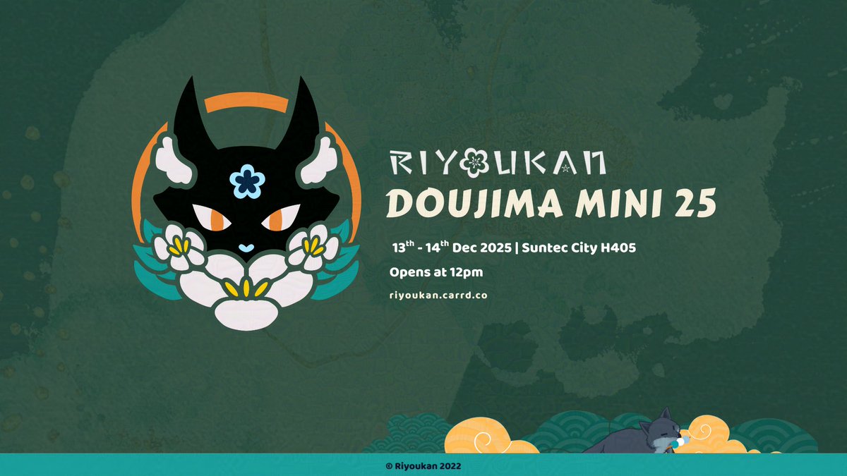🌸 Konyanya! Riyoukan is boothing at #doujimasg!

Save the deets!
🏮 Suntec City H405
📆⏰ 13 - 14 Dec | Opens at 12pm

Come say hi!

#artistalley #riyoukan