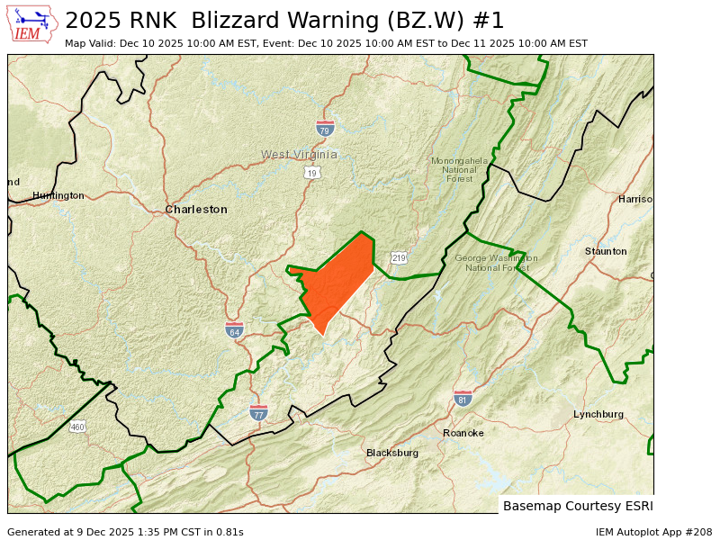 RNK issues Blizzard Warning valid at Dec 10, 10:00 AM EST for Western Greenbrier [WV] till Dec 11, 10:00 AM EST mesonet.agron.iastate.edu/vtec/f/2025-O-…