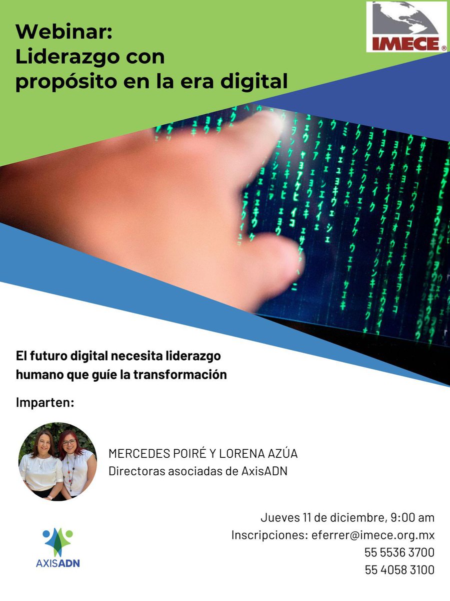Los invitamos a este webinar SIN COSTO para enriquecer sus conocimientos sobre liderzago.

Inscripciones: 
eferrer@imece.org.mx
55 5536 3700 - 55 4058 3100