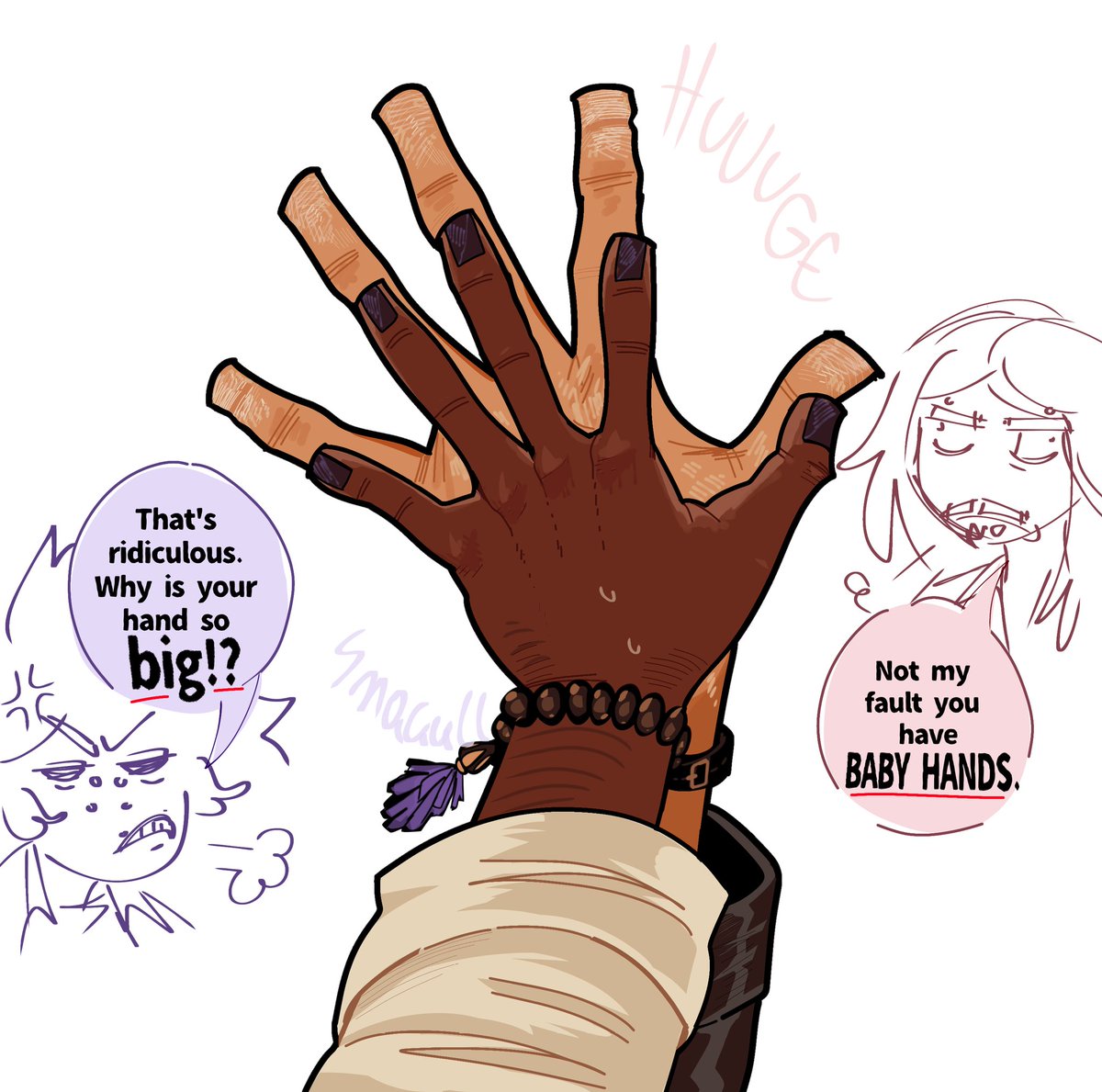 A drummer's hand and bassist's hand