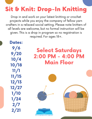 Leave the hustle and bustle behind for an hour on Saturday and stop in with your project to relax and socialize with other crafters!