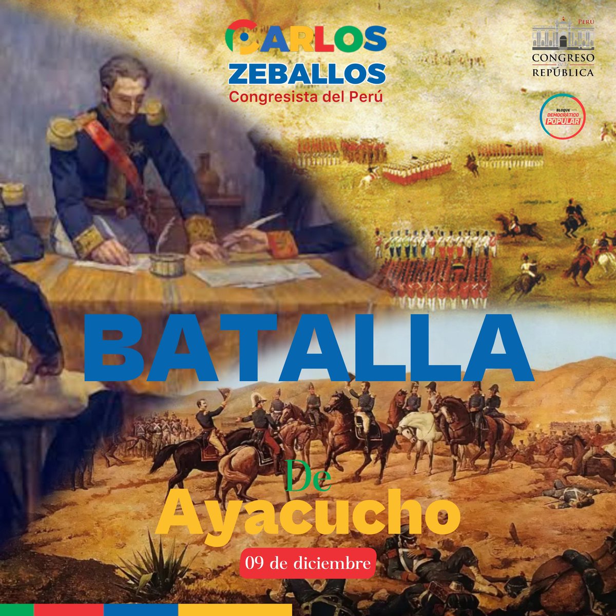 🇵🇪 Batalla de Ayacucho
Hoy recordamos la gesta heroica del 9 de diciembre de 1824, fecha en la que se selló la independencia de nuestro Perú y de América del Sur.
Honramos el valor de nuestros antepasados que, con coraje y sacrificio, aseguraron la libertad de nuestros pueblos.