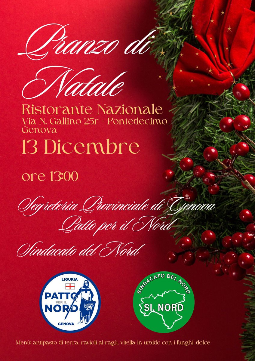 luca_piccardo's tweet photo. 13 #dicembre #pranzo di #natale #pattoperilnord #genova #pattoperilnordprovgenova con l’On. #pagliarini https://t.co/ukg1EFPald