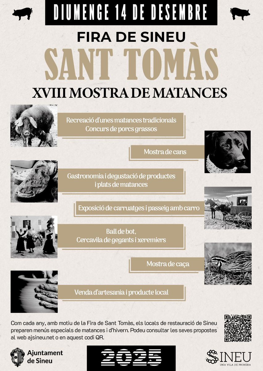 Aquest 14 de desembre torna la Fira de Sant Tomàs-Mostra de Matances! Un punt de trobada al voltant del producte local, les feines del porc i tot allò relacionat amb la nostra essència com a poble. No vos ho perdeu!