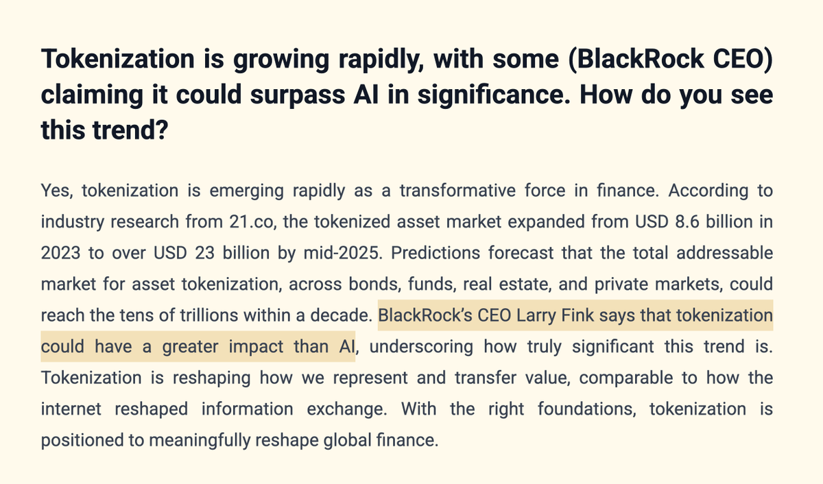 inside_r3's tweet photo. BlackRock’s CEO Larry Fink says that tokenization could have a greater impact than AI 👀 https://t.co/eqStJB2qmV
