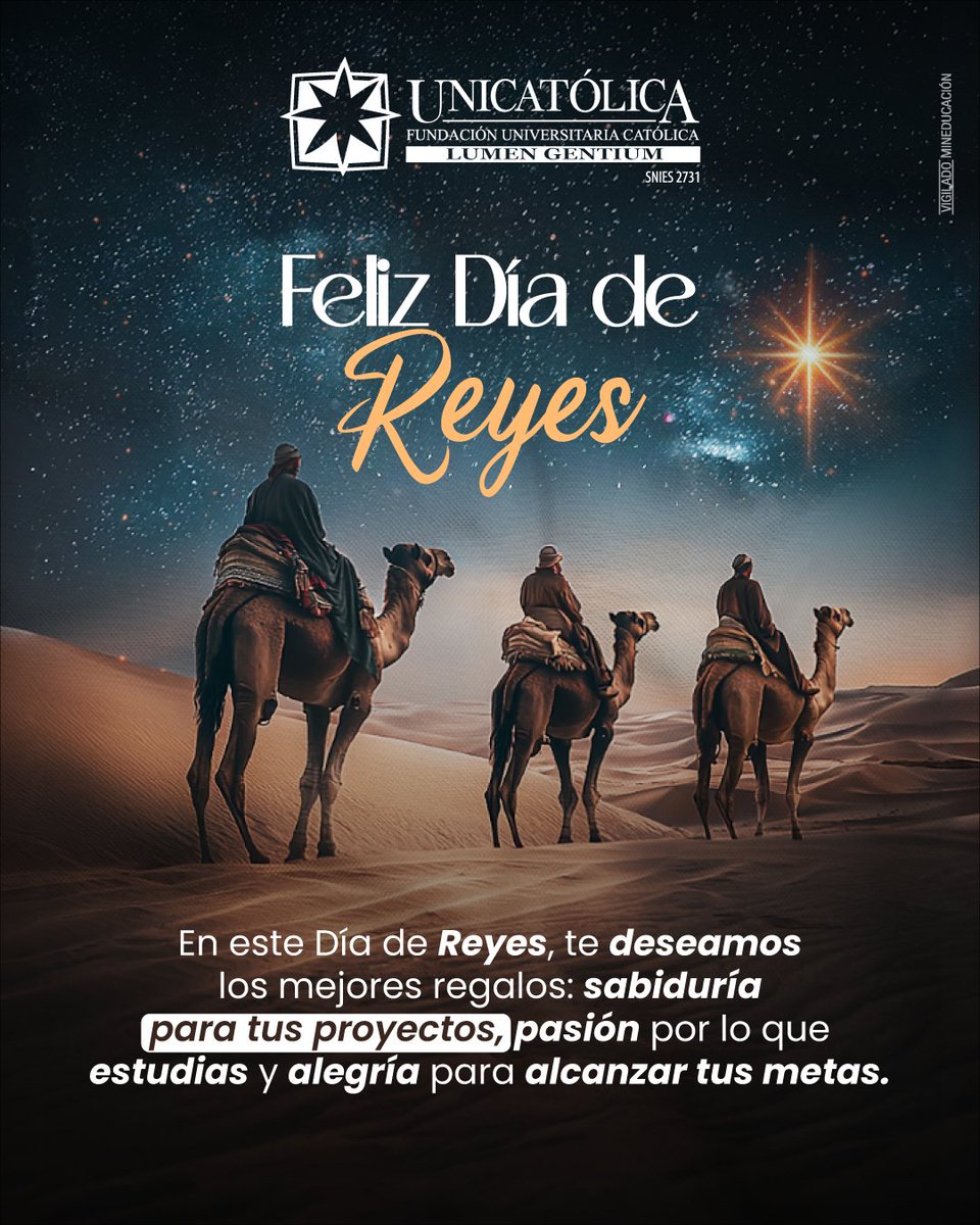¡Feliz Día de Reyes, comunidad Unicatólica! 👑

Los Reyes Magos nos recuerdan que los mejores regalos son aquellos que nos ayudan a crecer por eso nosotros seguimos comprometidos en ofrecerte la mejor educación para que alcances todas tus metas.