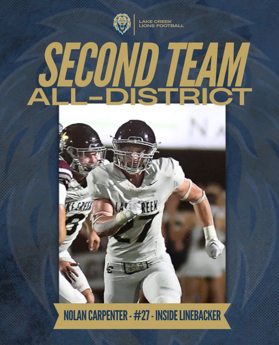 Blessed to be recognized for All-District
<a href="/coach_bourquin/">Coach Bourquin</a> <a href="/CoachPatKennedy/">Pat Kennedy</a> <a href="/Cord3l_64/">Cordel Iwuagwu</a> <a href="/CoachWDavidson/">Coach Davidson</a> <a href="/LakeCreekFBall/">Lake Creek Lions Football</a> <a href="/LakeCreekTDClub/">Lake Creek Touchdown Club</a>