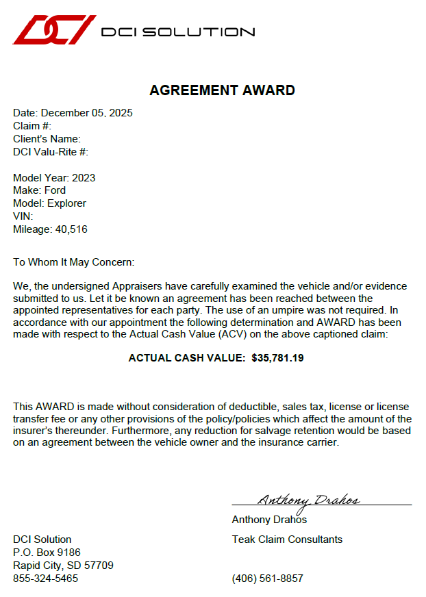 TeakClaims's tweet photo. When @USAA  valued this 2023 Ford Explorer at $32,562.00 our client knew something was off.
The opposing appraiser was great to work with, and in no time, we reached an agreed value of $35,781.19. That’s an increase of $3,219.19
Call a public adjuster before you settle for less. https://t.co/y6BvFpGVQC