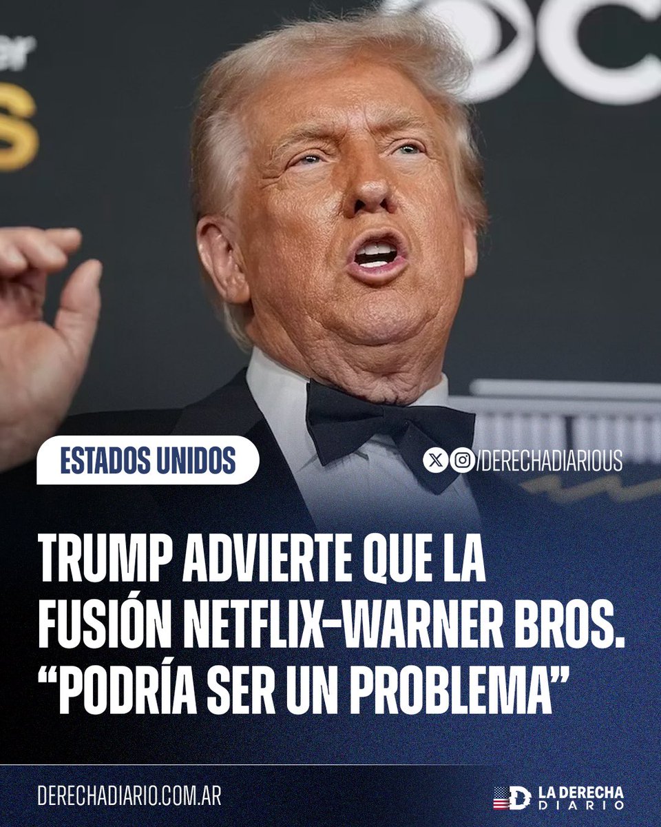 DerechaDiarioUS's tweet image. 🚨🇺🇸 | TRUMP ADVIERTE SOBRE EL MEGAMONOPOLIO WOKE: El presidente dijo que la fusión Netflix–Warner Bros. “tiene que pasar por un proceso” y “podría ser un problema”, alertando que concentraría aún más poder en un gigante de Hollywood que censura voces conservadoras y empuja la…