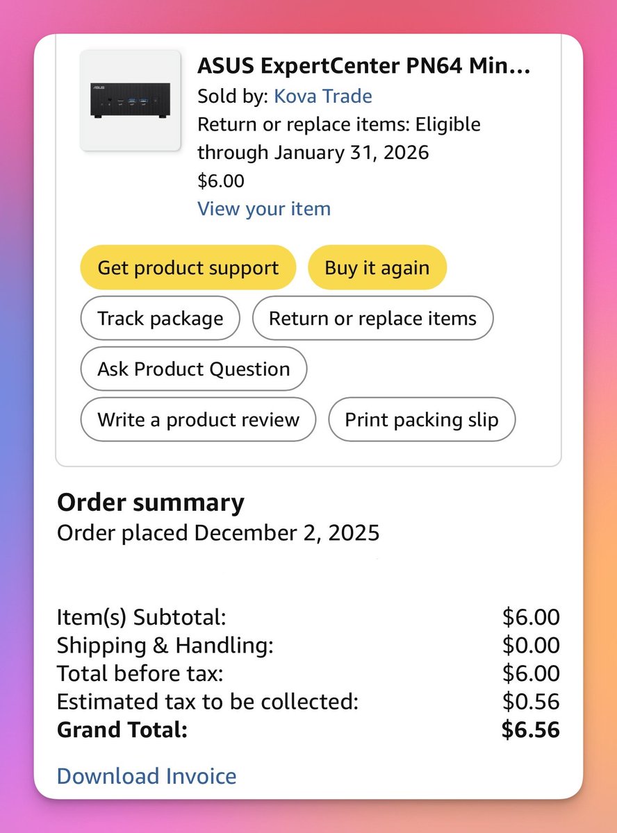 BandarsBounties's tweet image. ASUS MINI PC FOR $6 😲👇

Last week, someone on Amazon listed these ASUS Mini PC's for only $6... Yes, SIX DOLLARS. 

The price has since been fixed back to $699.

Yes, they shipped. 
Yes, members ordered dozens. 
Yes, more are on the way.

How many would you have ordered? 👇