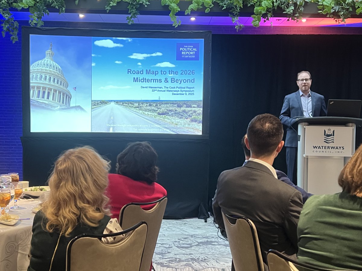 WOW what an opener to 2025 Waterways Symposium! <a href="/CookPolitical/">Cook Political Report</a> David Wasserman leads off looking at elections ahead. #SYM25 <a href="/Loews_Hotels/">Loews Hotels</a> Nashville