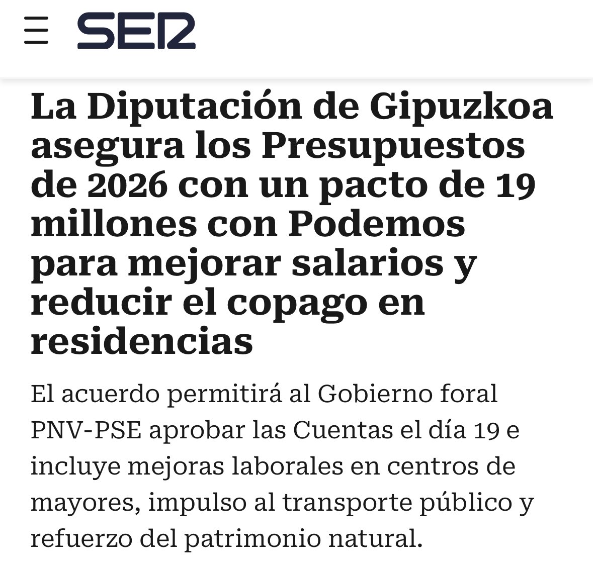 🤝💶 #Gipuzkoa va a tener #presupuestos el 2026. Acuerdo entre PNV, PSE y Podemos. EH Bildu votará en contra por undécima vez consecutiva (junto al PP). Eso sí luego nos hablan de #acuerdos de país y bla, bla, bla. Esa es su aportación...
