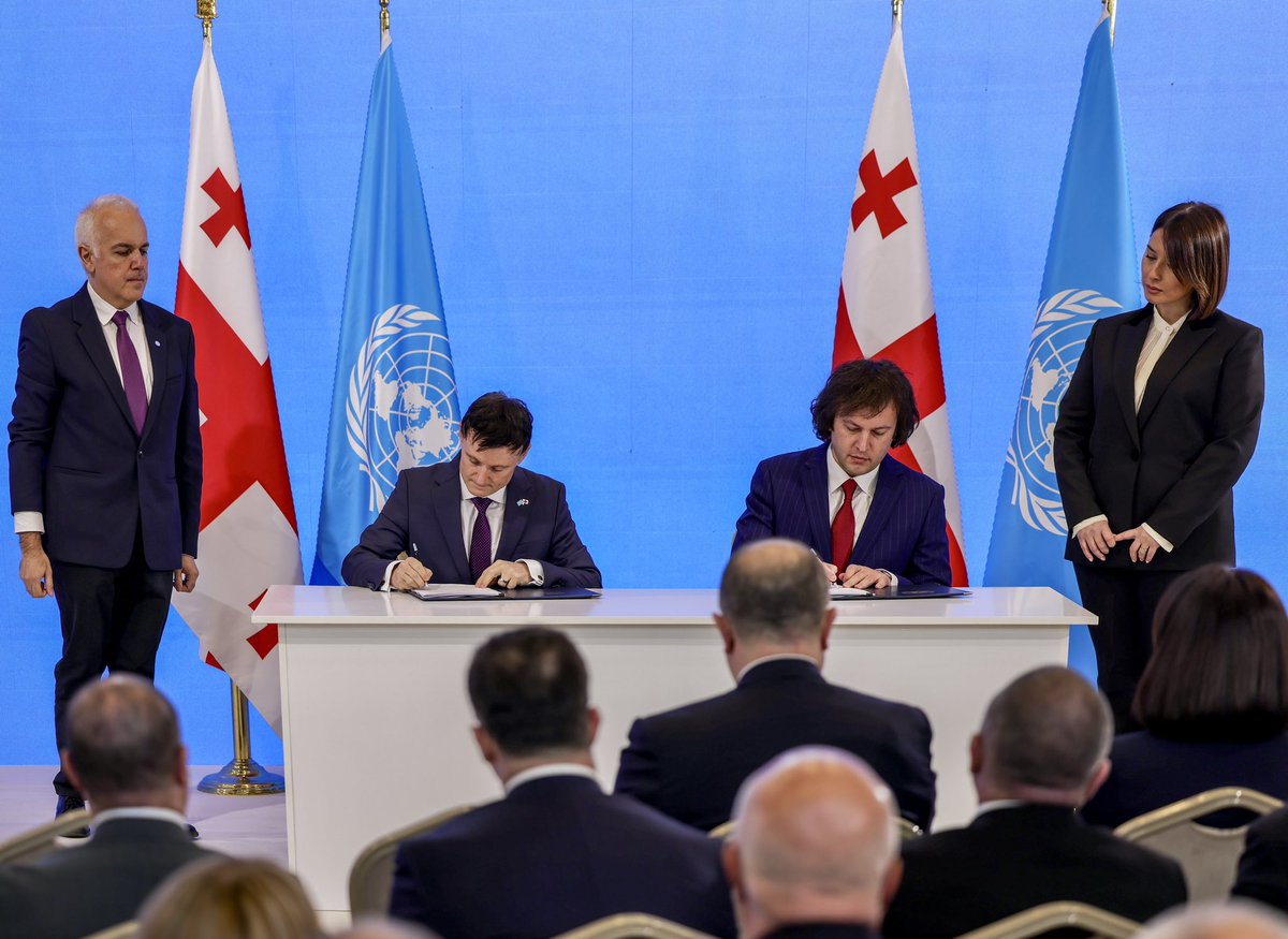dtrebucq's tweet photo. Congratulations @GovernmentGeo and @ungeorgia on signing the UN Sustainable Development Cooperation Framework for Georgia 2026-2030 today, with Prime Minister of Georgia. 

👉 “This framework offers to All a platform for action to work together”

The 21 entities of the UN Country Team will promote green and inclusive development, with the aim to reduce inequalities between urban and rural areas.

@UN_SDG 
#SDGs 
#Partnerships