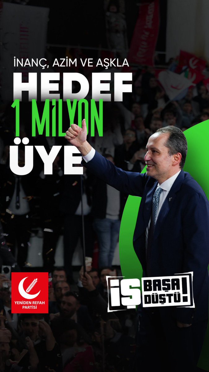 İnançla, azimle ve aşkla... ❤️

​Ülkemiz ve milletimizin refahı için hedefimiz büyük! Zengin Türkiye yolunda bir kişi daha artmak, gücümüze güç katmak için sen de aramıza katıl.

​Tıkla - Hemen Üye Ol! uyelik.yenidenrefahpartisi.org.tr

​#RefahVakti #YenidenBüyükTürkiye #FatihErbakan
