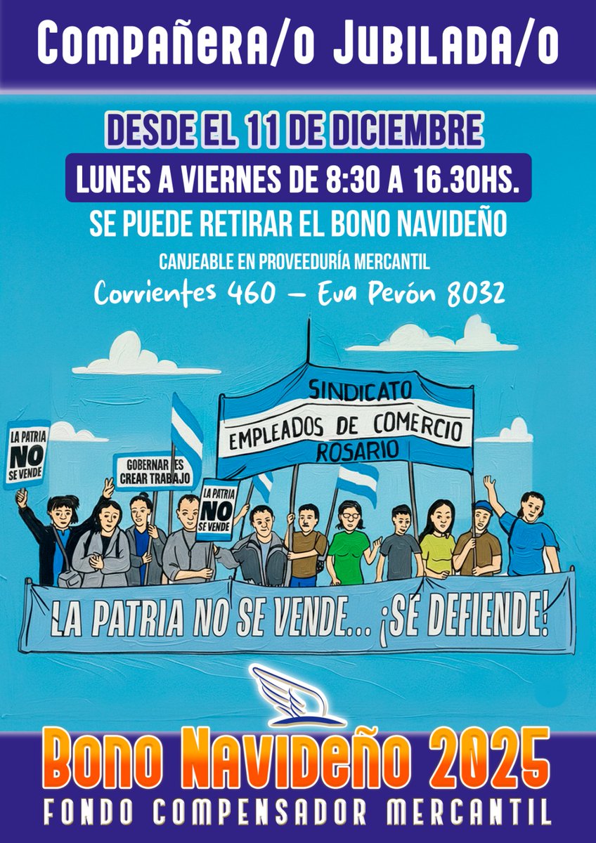 Las y los esperamos, el Bono es de $35.000.- y está destinado a jubilados/as afiliados al Sindicato (AEC Rosario).