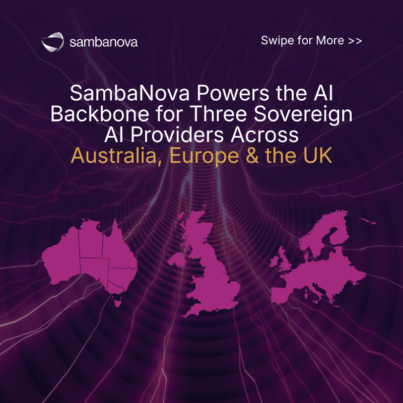 SambaNovaAI's tweet photo. Powering the future of sovereign AI across Australia (https://t.co/KPsqhwYpxz), Europe (@InfercomAI) &amp; the UK (Argyll) ⚡️

Our AI infrastructure is helping nations scale AI securely, responsibly, &amp; sustainably, partnering with leaders to tackle the data center power crisis.