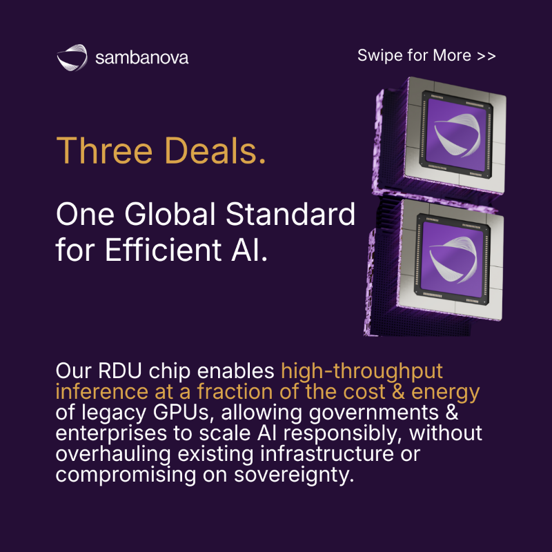 SambaNovaAI's tweet photo. Powering the future of sovereign AI across Australia (https://t.co/KPsqhwYpxz), Europe (@InfercomAI) &amp; the UK (Argyll) ⚡️

Our AI infrastructure is helping nations scale AI securely, responsibly, &amp; sustainably, partnering with leaders to tackle the data center power crisis.