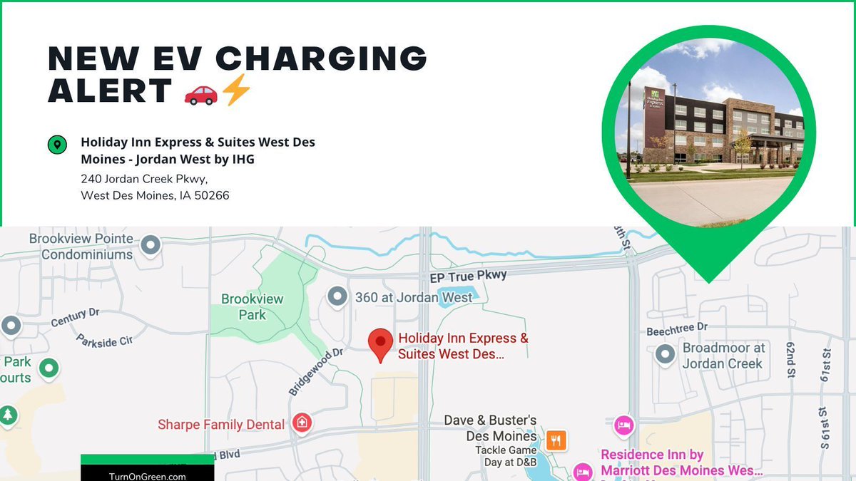 ⚡ TurnOnGreen EV chargers now available at Holiday Inn Express – West Des Moines, Jordan West by IHG!
Located near I-35 &amp; I-80 for easy charging while you stay or pass through. 🚗🔌
#TurnOnGreen #EVCharging #WestDesMoines #IHGHotels #TravelGreen