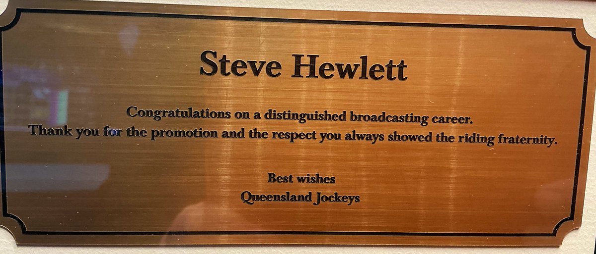It’s been an emotional morning to say the least 

Glen Prentice (Qld Jockeys Assocation) just delivered this👇 to our Brisbane Studios 

I can honestly say, one of the most touching &amp; thoughtful gifts I have ever received during my life

Bless you guys 
I did shed a tear or two