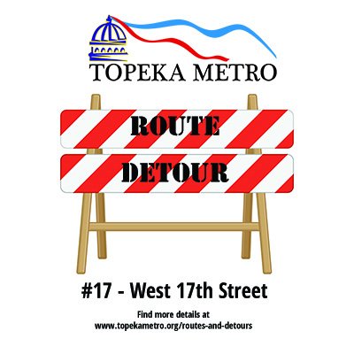 🚧There is a detour on Route #17. Roadwork on southbound Gage Blvd. has blocked vehicles from turning left onto SW 17th Street from Gage Blvd. &amp; right from SW 17th Street to Gage Blvd. Roadwork is expected to last three weeks. For more details, go to topekametro.org/routes-and-det….