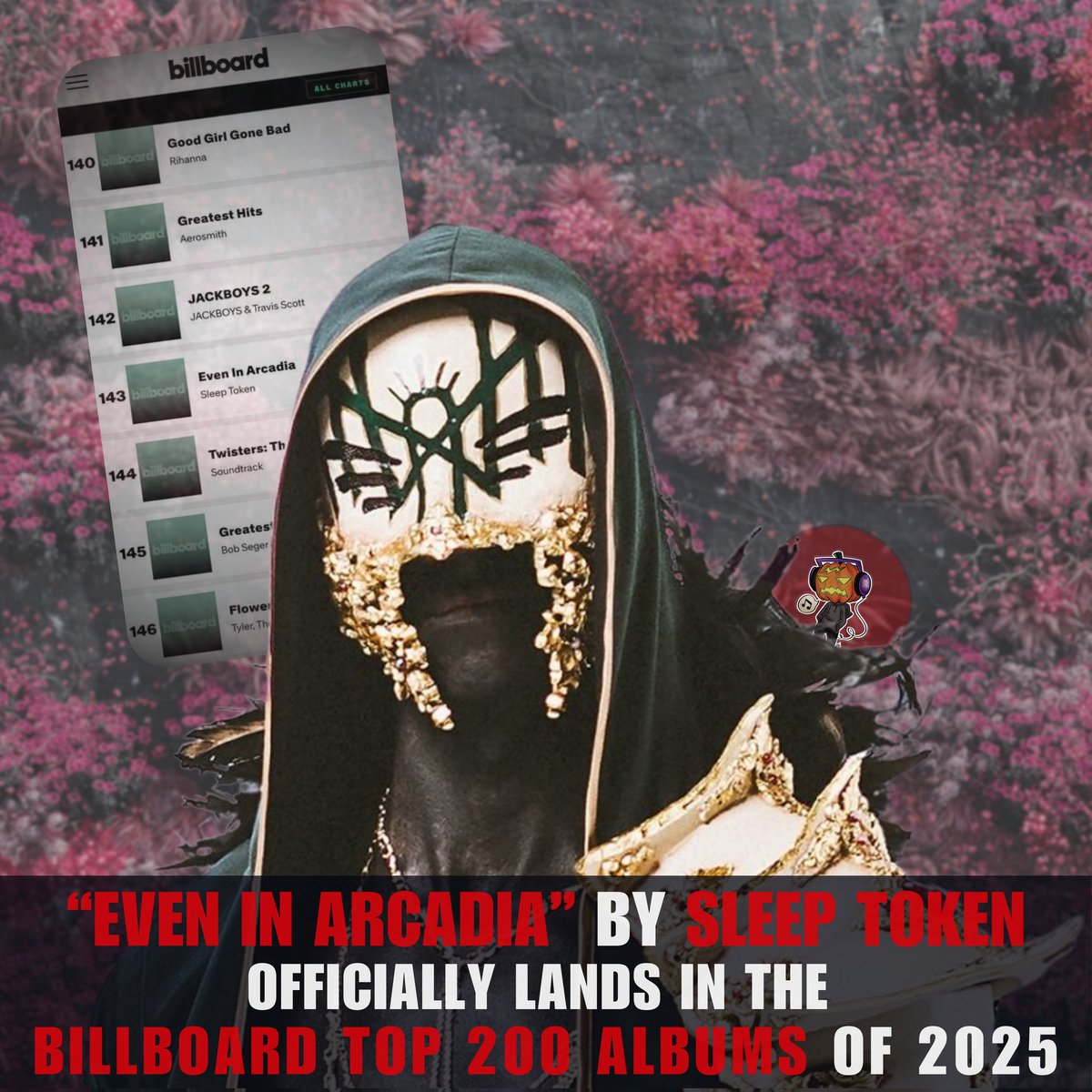 Even In Arcadia by Sleep Token has officially placed in the Billboard Top 200 Albums of 2025.