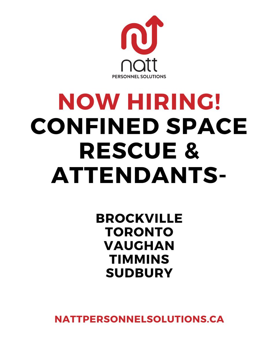 We are expanding our pool of Confined Space and Rescue personnel in various locations and are seeking reliable, safety-focused individuals to join our team on an as-needed basis. 

Visit nattpersonnelsolutions.ca/jobs/ 

#confinedspace #hiring #safetyfocused