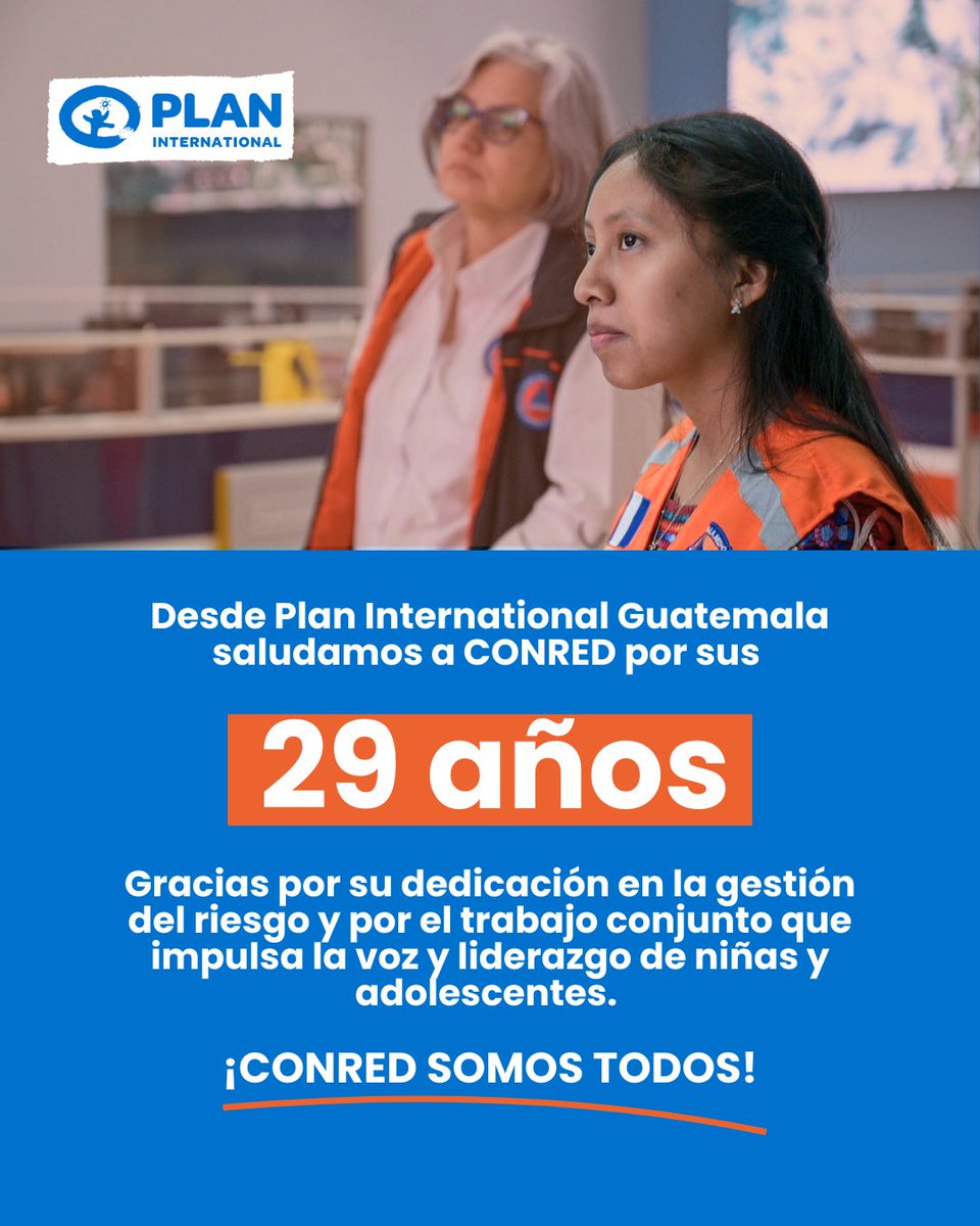 29 años fortaleciendo la prevención en Guatemala. Gracias, <a href="/ConredGuatemala/">CONRED</a>, porque juntas y juntos lo hacemos bien. 🟠⚠️🇬🇹

#CONRED #PlanInternational #Guatemala