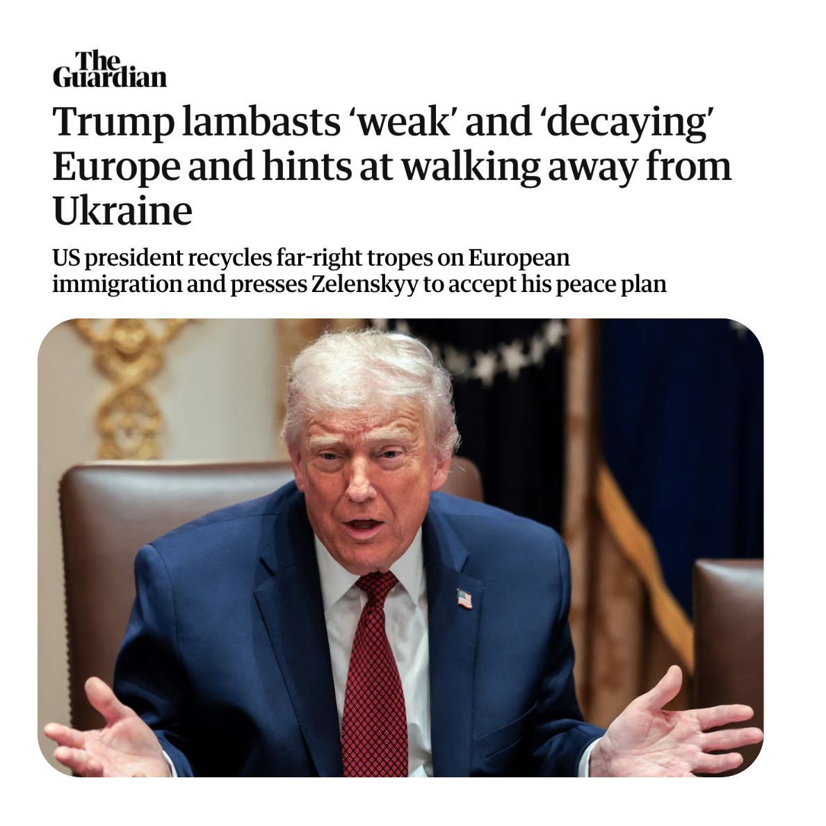 This should be a wake up call to Keir Starmer. Trump is not a reliable ally.

Trump wants to weaken Europe and carve up Ukraine while cosying up to Putin. Britain and our allies in Europe must stand together against his threats and bullying.