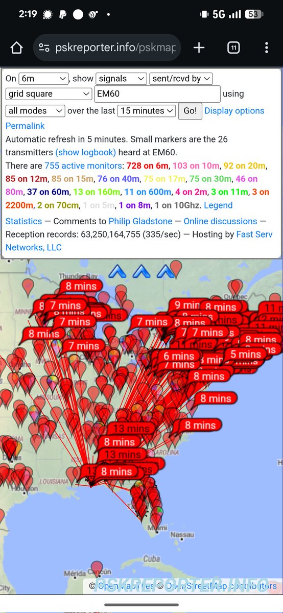 6 meter band opening in the US as of five minutes ago ...