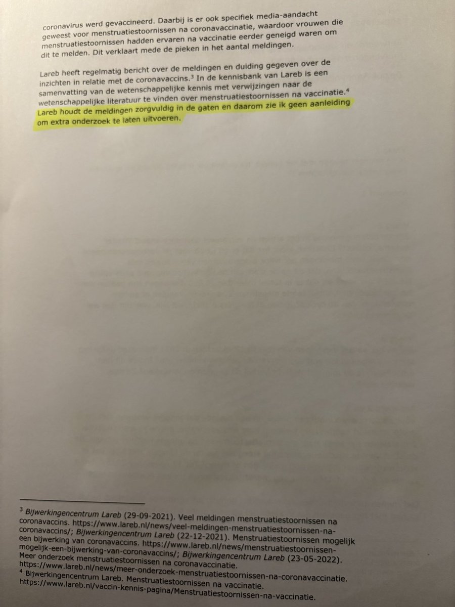 Zojuist laat het kabinet weten, in antwoord op onze Kamervragen, dat Lareb “voor de coronavaccinatiecampagne” “2 meldingen per week [kreeg] over menstruatiestoornissen” en “na de start van de vaccinatiecampagne” waren dit “1600 meldingen of meer”. Er is geen reden voor onderzoek.