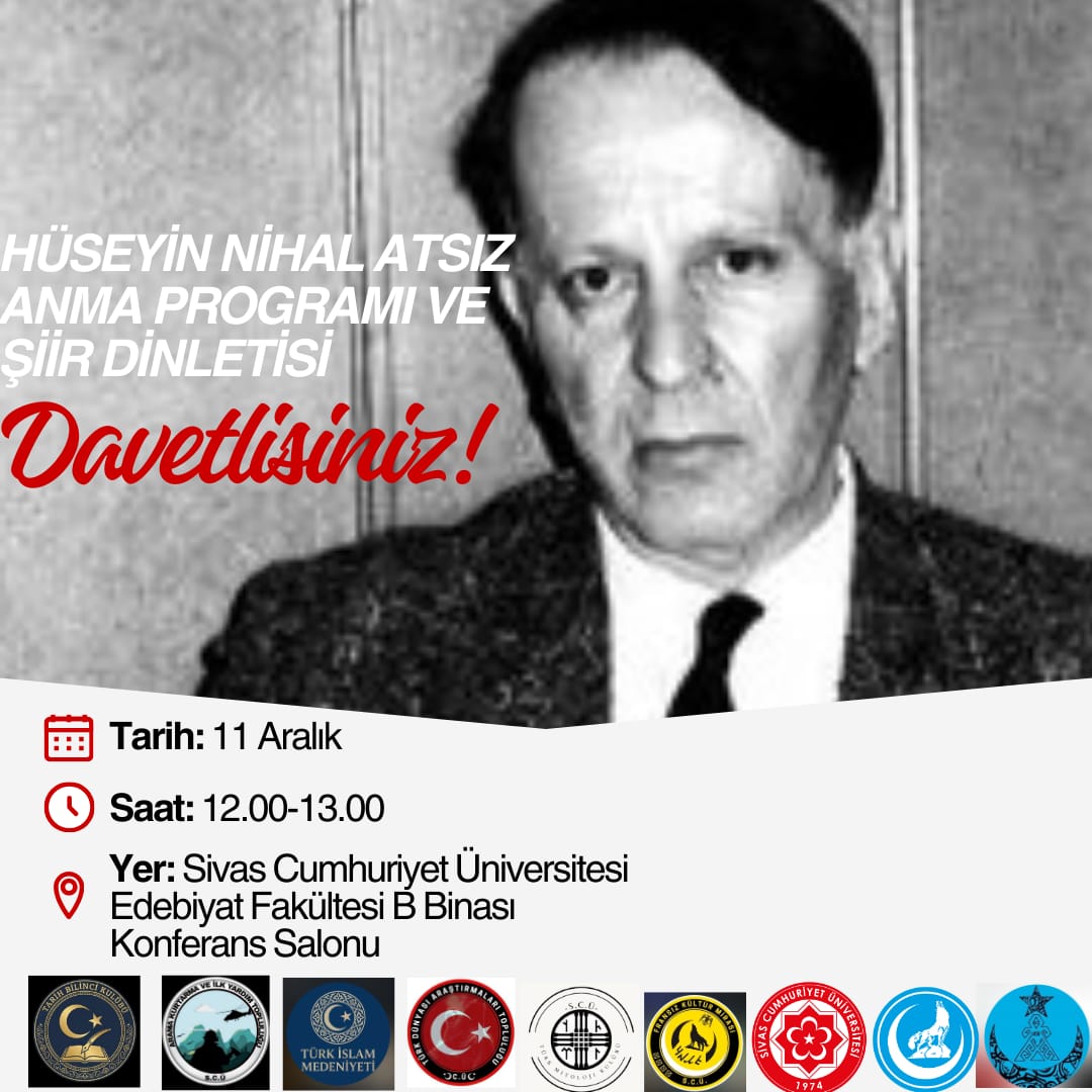 sivasuoab's tweet photo. Hüseyin Nihal Atsızı anma programı ve şiir dinletisine tüm halkımız davetlidir.
@ayyildirim1 
@bahadrgkmen 
@demirazm https://t.co/B7HwSwArda