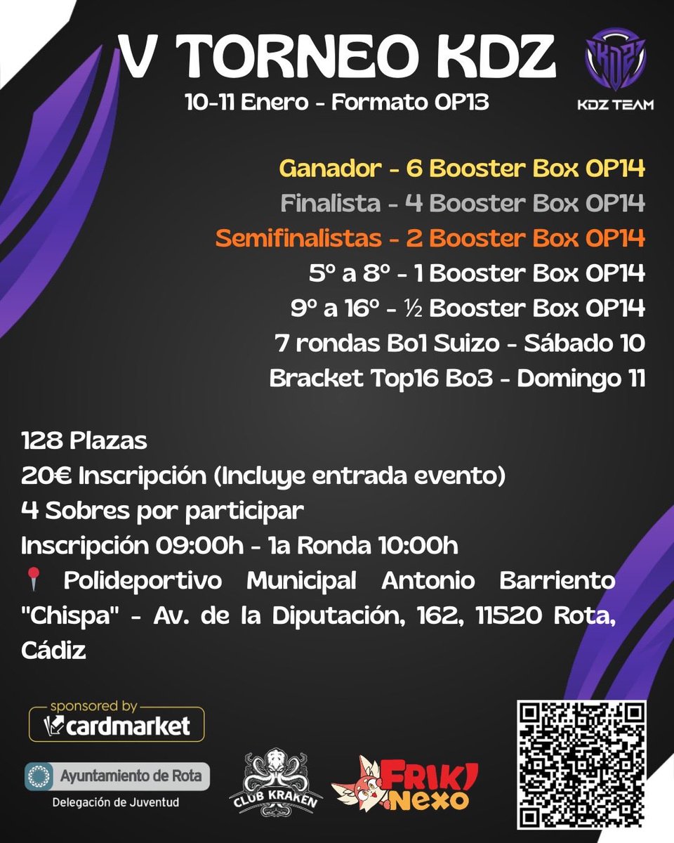 vivetix.com/es/entradas-kr…

MEGA TORNEO KDZ!! Llega el nuevo torneo kdz de one piece card game, este torneo es una locura no puedes perdertelo, 128 personas, mega premios y sorteos y premios extra en meterial de cardmarket.