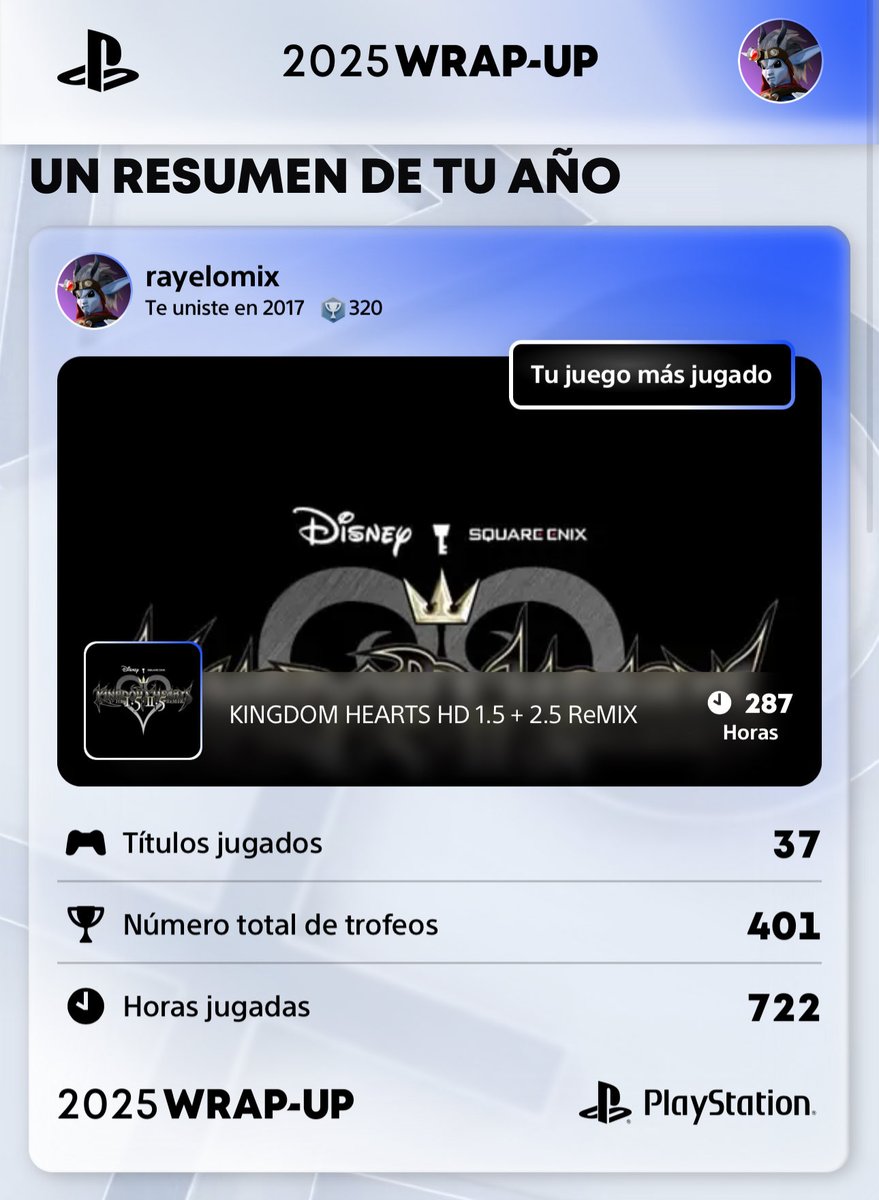 Ya está disponible el PlayStation WRAP-UP 2025 🔥🔥

Menudo vicio al kingdom hearts no?