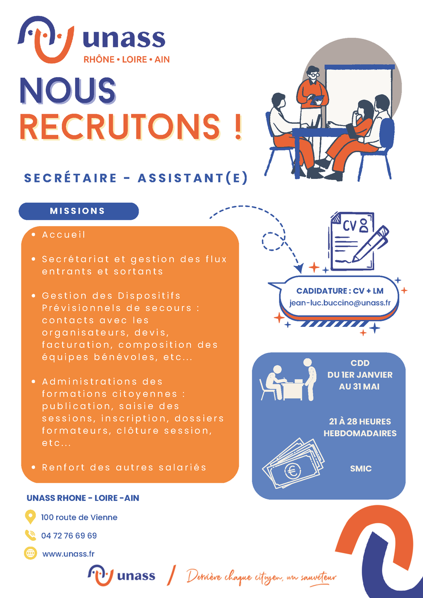 L'UNASS Rhone Loirre Ain recrute à Lyon 
#CDD #emploi #UNASS