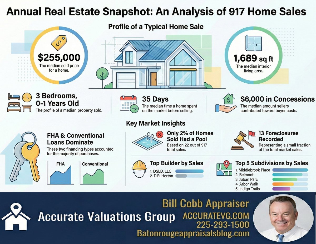 Denham Springs 70726 Annual Home Sales Snapshot

Source: 917 sales via GBRAR ROAM MLS for 70726 from 11/25/2024 to 11/25/2025 | Study by Bill Cobb Appraiser 225-293-1500

#batonrouge 
#batonrougerealestate
#denhamsprings
