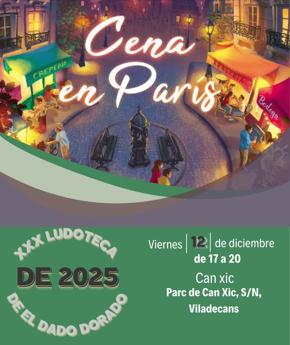 ¡Este viernes estaremos en Can Xic de Viladecans dinamizando una ludoteca dedicada al CENA EN PARÍS! Como siempre, llevaremos más juegos aparte de este y estaremos dispuestos a enseñaros a jugar a aquellos que no conozcáis. ¡Os esperamos!