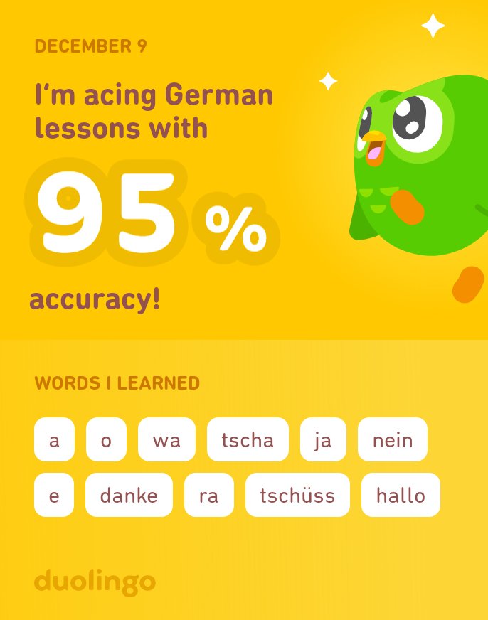 FAMOS330's tweet image. I’m learning German on Duolingo! It’s free, fun, and effective.
My first time learning German.
Journey with me as I document my learning experience here.