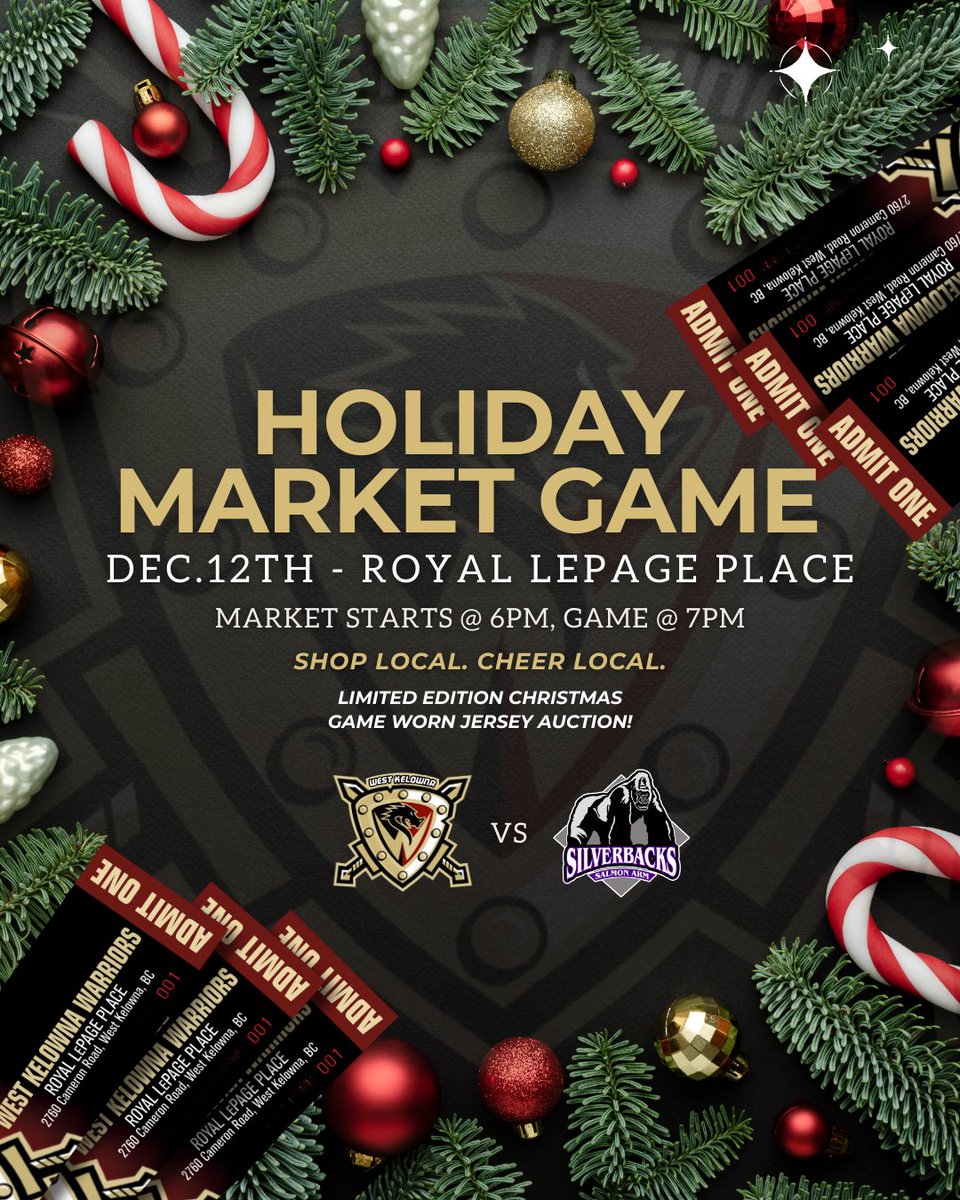 Join us at Royal LePage Place for a festive night of hockey, local vendors, and holiday cheer. Puck drops at 7PM — don’t miss it!
#HolidayMarketGame #WarriorsHockey