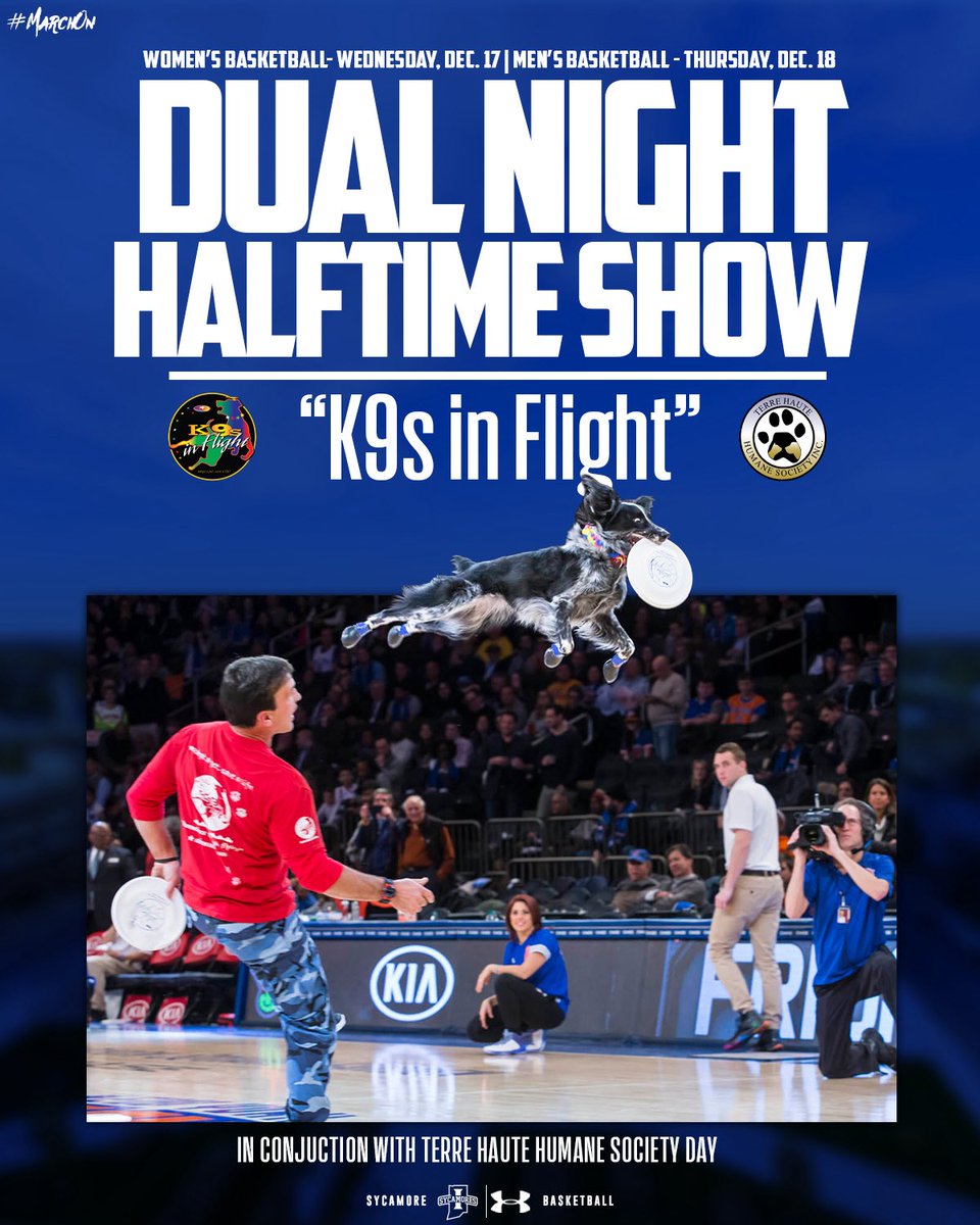 “K9s in Flight” is coming to Terre Haute!

The frisbee-catching rescue dogs will be inside Hulman Center on back-to-back nights for halftime performances for <a href="/IndStWBB/">Indiana State Women's Basketball</a>’s game on Wednesday, Dec 17 and our game on Thursday, Dec. 18.