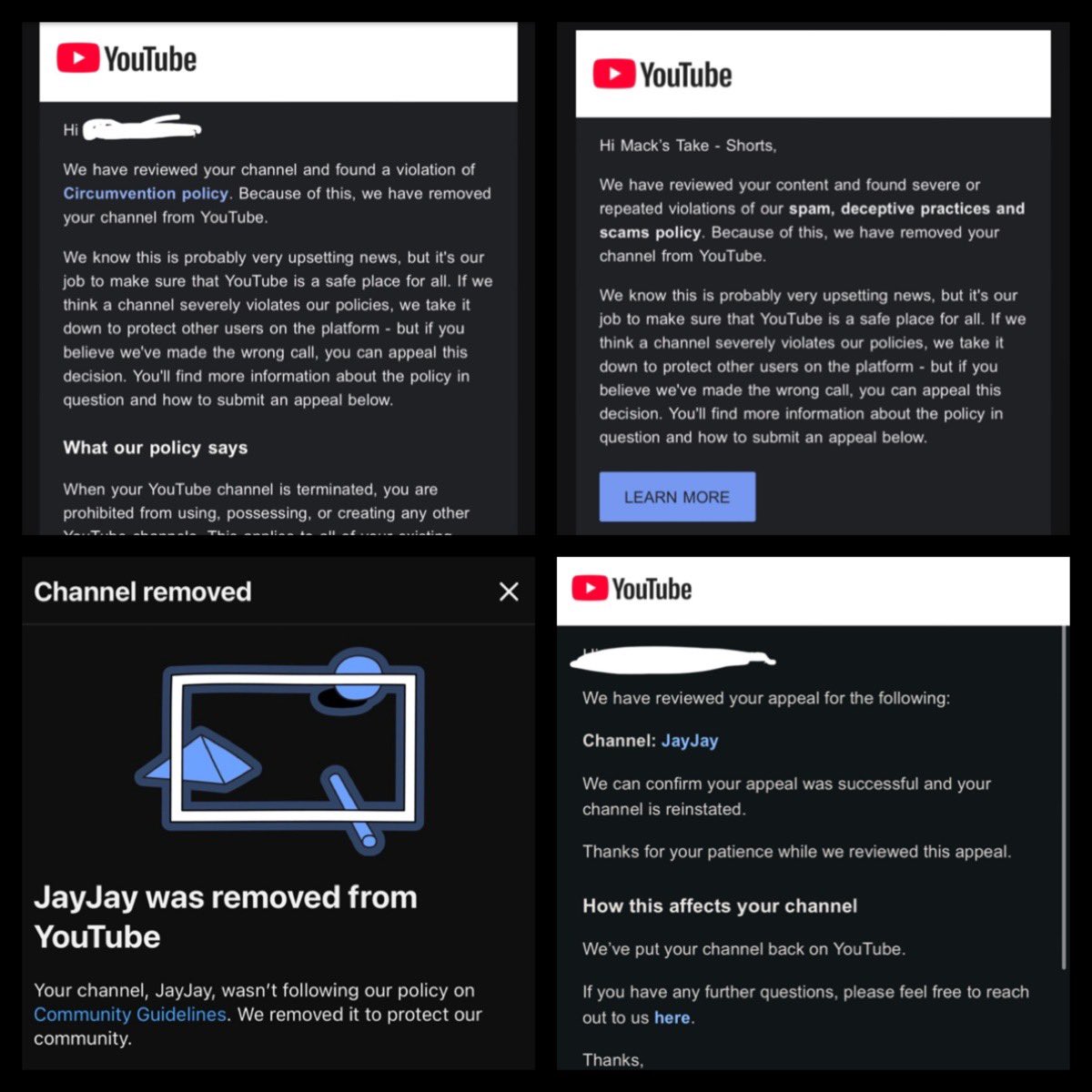 itsMacksTake's tweet photo. @TeamYouTube
My food channels Mack’s Take and Steph N Alex were terminated for spam/circumvention, but I’ve never violated either policy. My content is original, unedited food reviews — nothing misleading or reused. https://t.co/0sZ91oN4WL