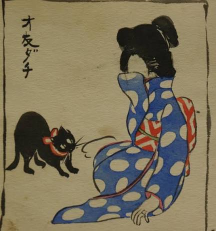 Yumeji Takehisa [1884 - 1934], painter, illustrator and poet - he mainly painted women, but often with cats, because he believed that cats made the picture warmer