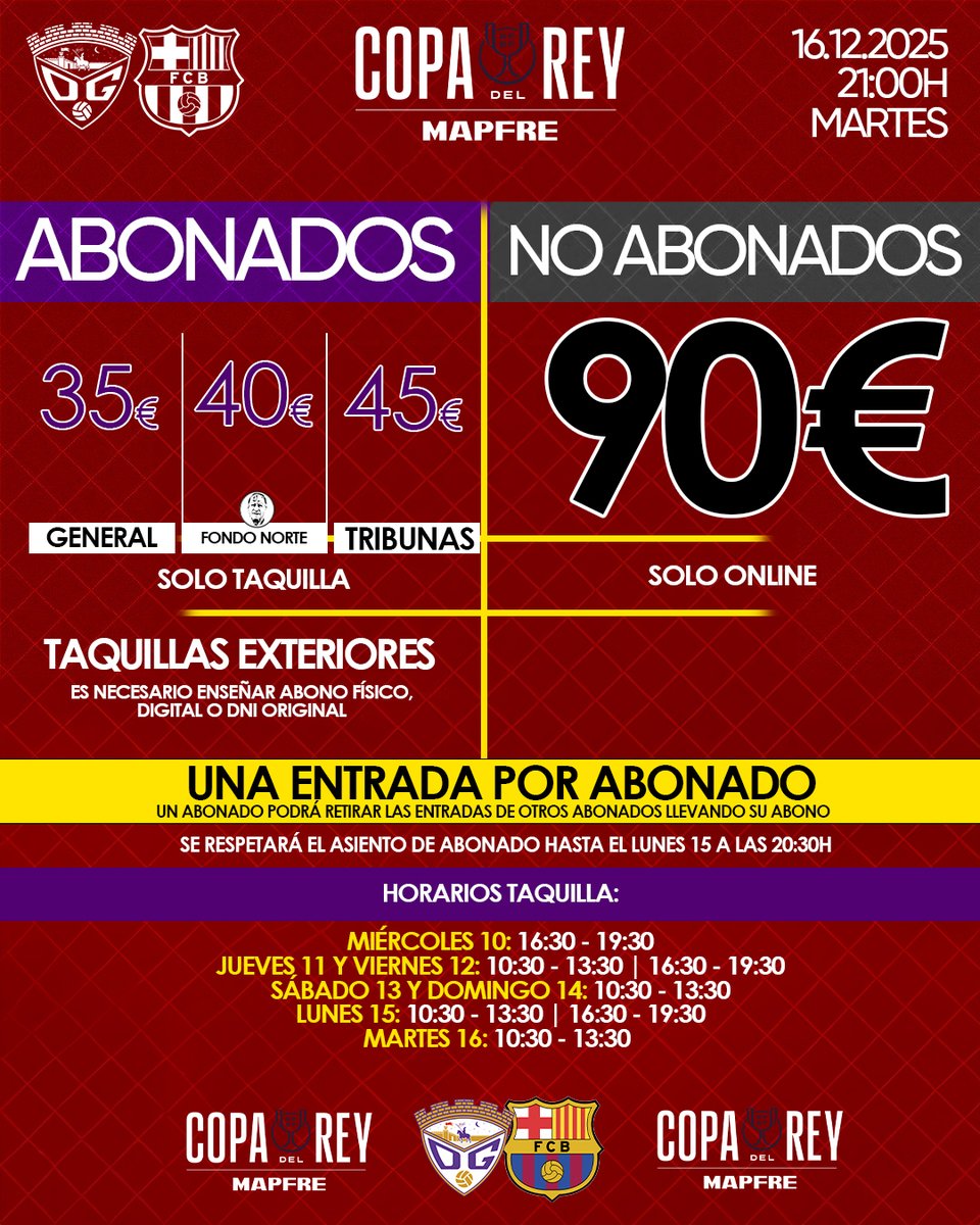 Precios de las entradas del <a href="/deporguada/">C.D. Guadalajara 🟣⚪️</a> para el partido de 1/16 frente al <a href="/FCBarcelona/">FC Barcelona</a> 

¿Opiniones?