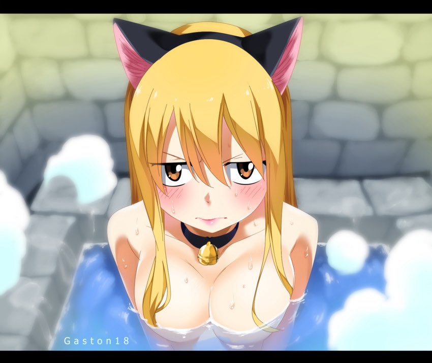 Lucy looks at you and sighs heavily 

“Look I know you wanted to bathe with me but did you really have to put these stupid cat ears on me they don’t even match my hair!”