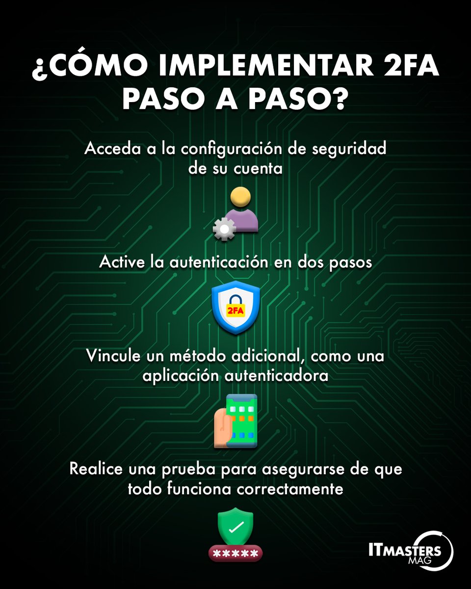 El #2FA agrega una verificación adicional que bloquea más del 99% de intentos maliciosos. 🔐

Más información: zurl.co/TuHdx

#Ciberseguridad #IT #Contraseña