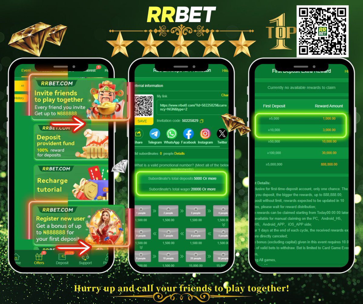 Invite friends and earn big! 🎉
👑 Refer 1 friend = NGN 50,000
🎁 First deposit bonus = NGN 888,888
💰 Each bet your referral makes generates a high commission for you!
🌟 Earning millions per month is not a dream — start now! 🚀