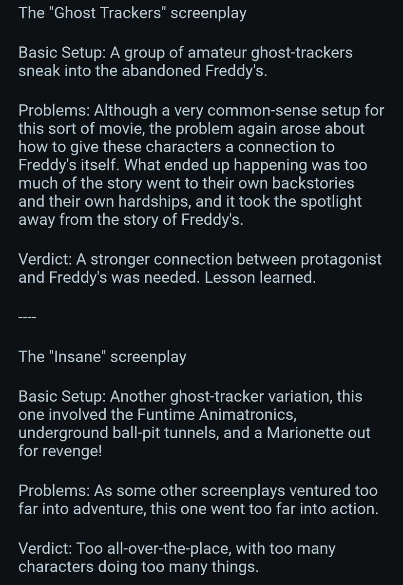 haw_rose's tweet photo. FNaF 2 spoilers

I don't think I've seen anyone mention that the spectral scoopers could be a reference to those old FNaF movie scripts
(Both also have a vengeful Puppet🤔) https://t.co/MKj1kQqLp2