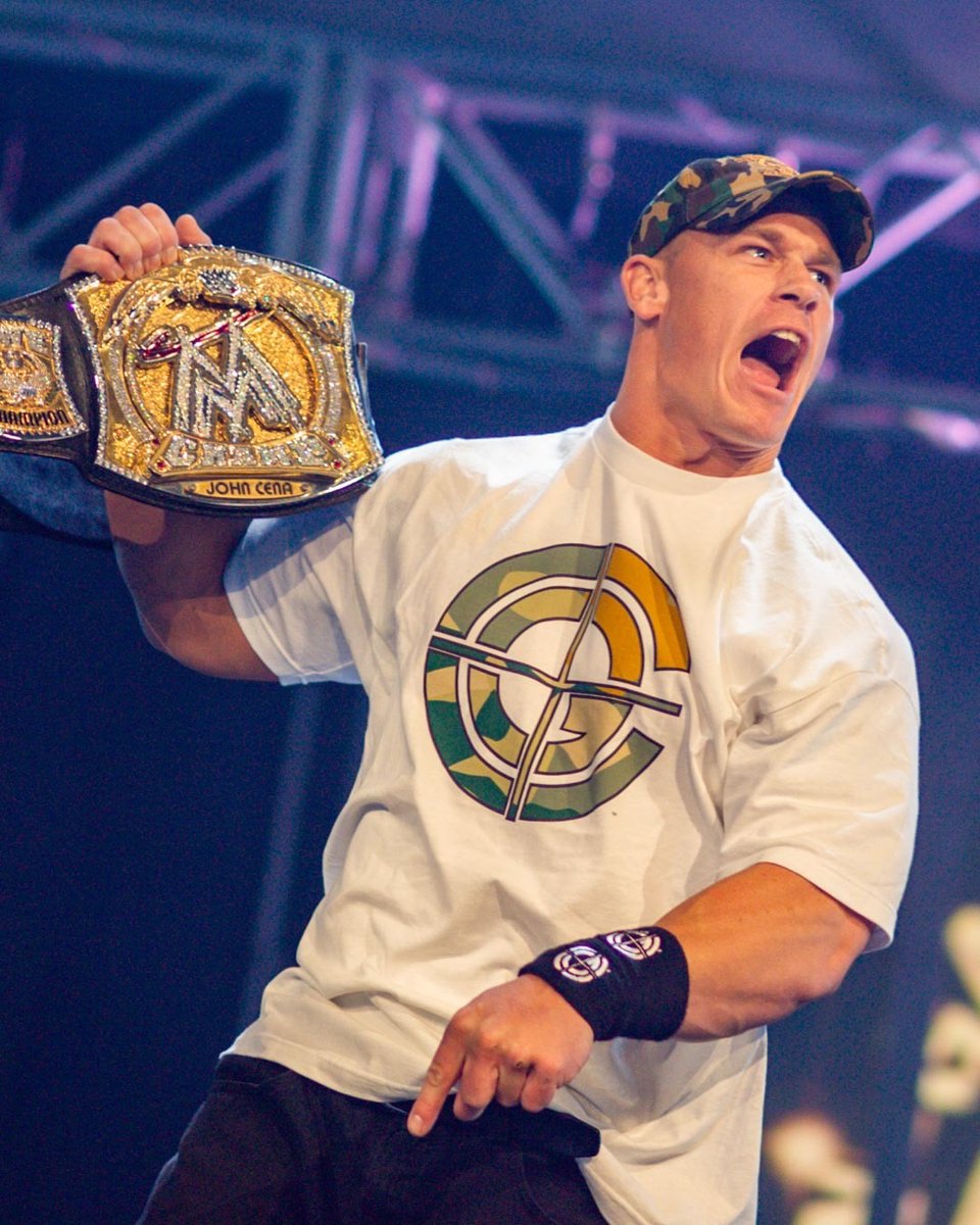 WrestleCourt's tweet photo. UNSEEN: John Cena pics with the iconic WWE spinner title 

#ThankYouCena