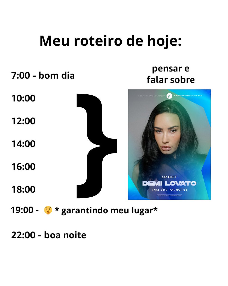 rockinrio's tweet photo. Eu e quem???​
O período entre 19h às 22h é pra comemorar o seu lugar! ​
Tem Lovatic online? 👀 
#RockinRio2026 #DEMILOVATOnoRockinRio https://t.co/9rhAOkRO96